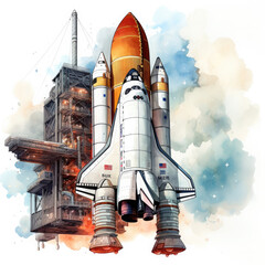 Naklejka premium watercolor rocket clipart, Generative Ai