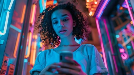 Obraz premium The girl with neon lights