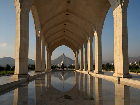 Islamabad Faisal Masjid, an architectural marvel, stands majestically against the backdrop of Margalla Hills.