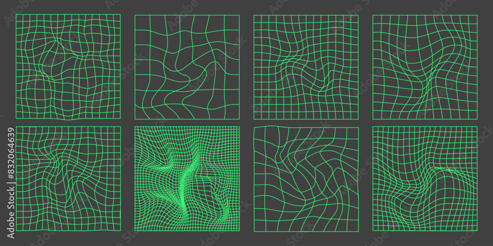 Aufkleber distorted retro grid patterns. retro neon grid pattern set. vaporwave aesthetic.