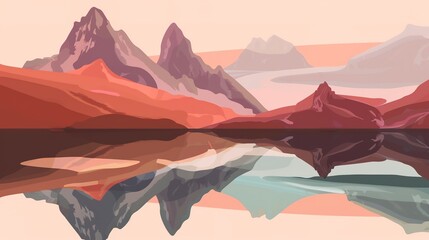 Reflections of peaks brochure flat design side view meditation spots theme cartoon drawing Split-complementary color scheme 