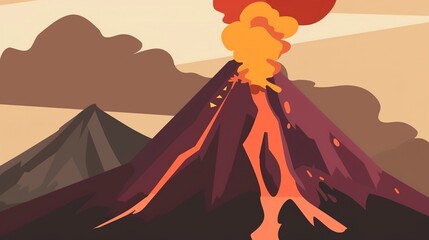 Ash covered peaks infographic flat design side view eruption aftermath theme cartoon drawing vivid