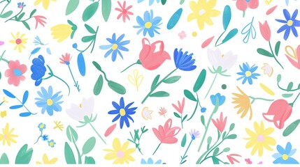 Flower pattern flat design top view spring cartoon drawing colored pastel 