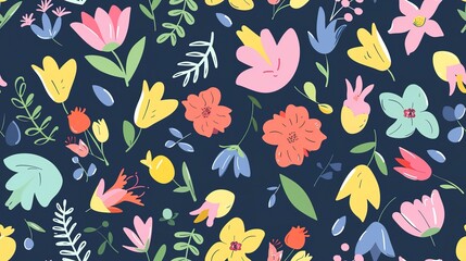 Flower pattern flat design top view spring cartoon drawing colored pastel 