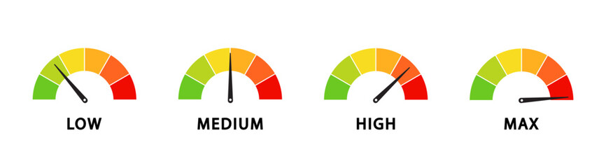 Speedometer rating vector template. Collection tachometer. Customers indicators of satisfaction