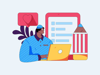 Fototapeta premium Invite friends to conduct questionnaire flat vector concept operation hand drawn illustration 