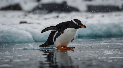  A day in the life of a playful penguin sliding on ice ai_generated