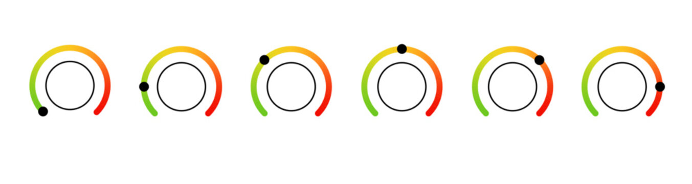 Scale meter level, barometer mood template. Vector dial gauges, speedometers. Indicator of pain, stress, negative to satisfaction, positive, happy.