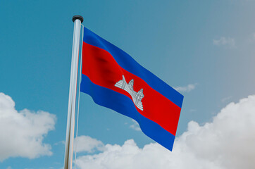 Cambodia Flag with Sky Background 3d illustration image
