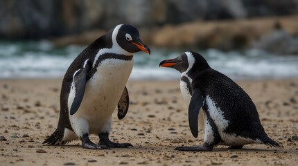 Naklejka premium A dialogue between two penguins discussing their favorite fish ai_generated