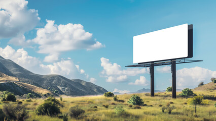 Blank billboard on a hill, A countryside billboard mockup 