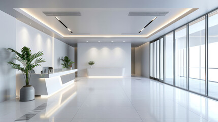 Fototapeta premium Interior room with ceiling mounted cassette type air conditioner alongside a modern lamp light on a ceiling. the duct air conditioner suitable for lobby room