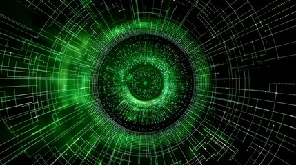 Futuristic green cyber data tunnel