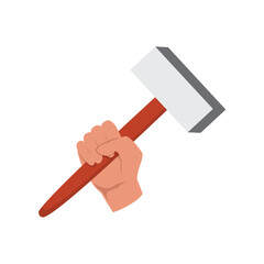 Hand holding a hammer ready for construction or repair tasks.