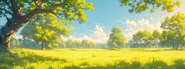 Serene Summer Bliss: Sunlit Park and Fresh Green Grassland in 4K AI-Generated Wallpaper
