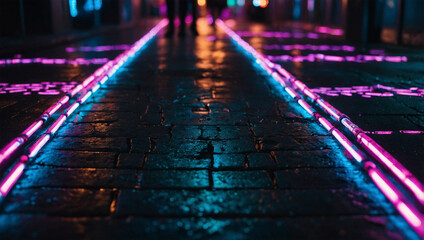 Bokeh image of a floor decorated with colorful neon 13
