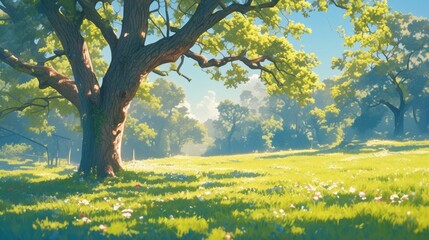 Serene Summer Bliss: Sunlit Park and Fresh Green Grassland in 4K AI-Generated Wallpaper
