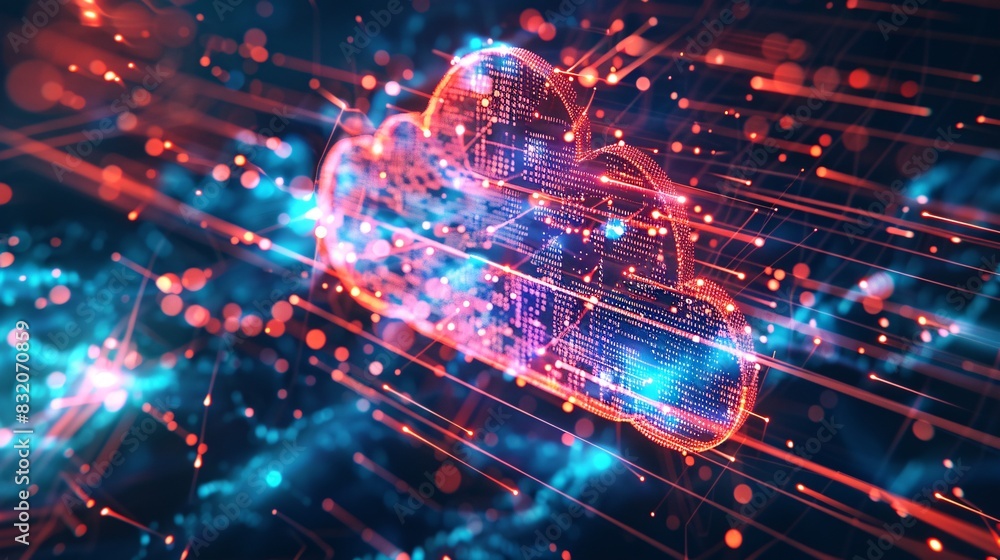 Poster cloud computing transfer big data on internet. futuristic digital technology.