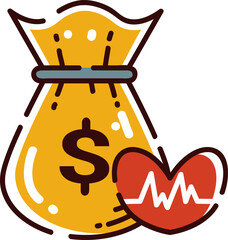 Money sack and heart, hand-drawn business icon.