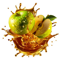 Green apple juice splash illustration for Beverage products on a transparent background
