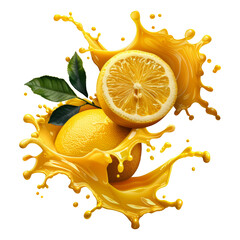 Lemon juice splash on a transparent background