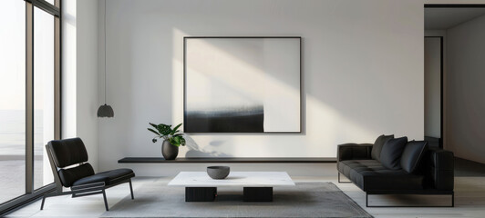 minimal interior living room with artwork framed