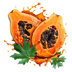 Papaya juice splash on a transparent background