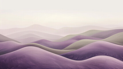 Contemporary abstract oil landscape with undulating hills in mauve and olive shades,
