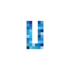 letter U pixels blue simple vector logo symbol