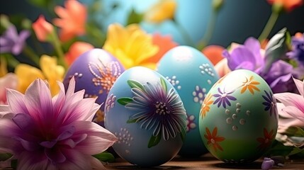 Fototapeta premium Beautiful colorful easter eggs background copy space
