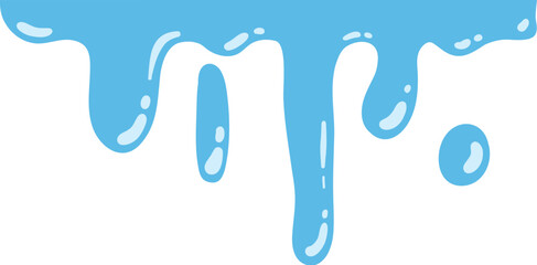 Cartoon blue dripping water drop, splash, spray and tear. Liquid flow, wave, stream and puddle. Nature water motion shape vector. Illustration of rain water drop, liquid splash