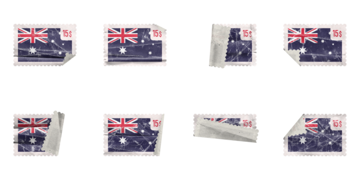 Set of Vintage Post stamp folded australia flag with old paper texture
