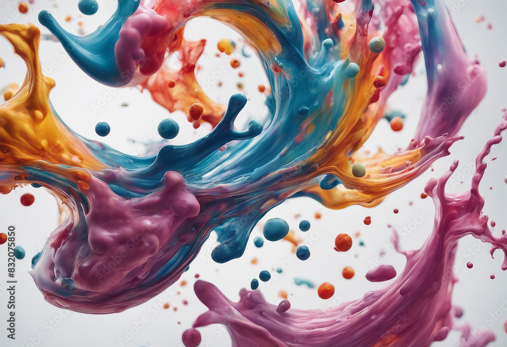 Aufkleber abstract circle liquid motion flow explosion curved wave colorful pattern with paint drops on white