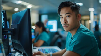 The doctor at computer workstation