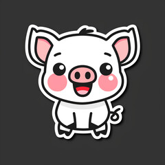 Happy Black and White Pig Sticker Illustration with Copy Space