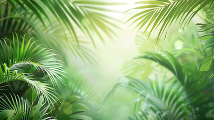 lush green foliage of a tropical jungle with bright sunlight shining through the leaves