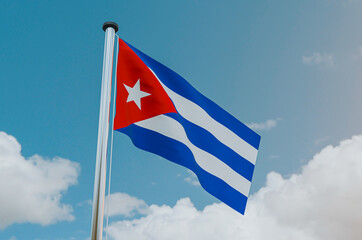 Cuba Flag with Sky Background 3d illustration image

