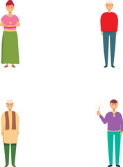 Set of four colorful illustrations featuring diverse individuals in various outfits