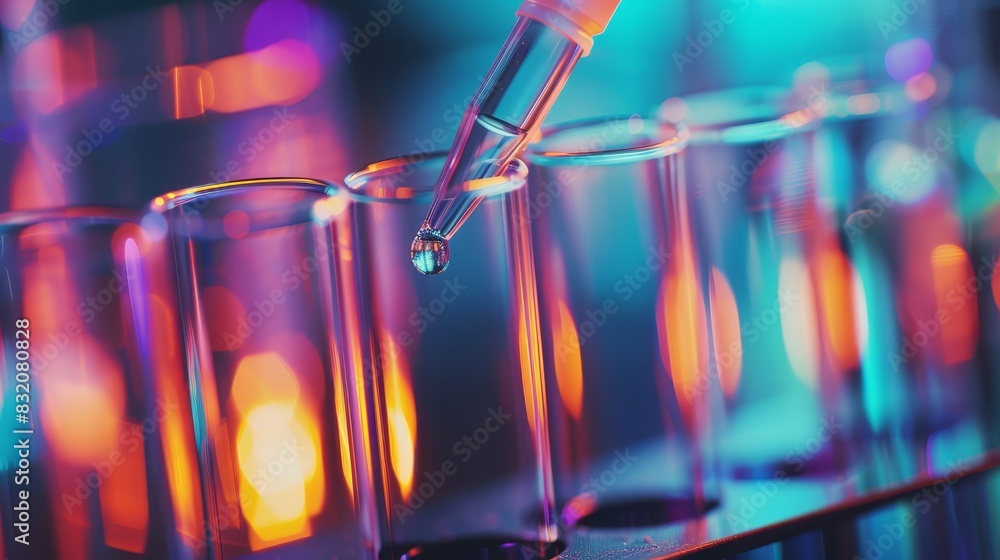 Poster accurate sample addition with a pipette into a test tube, captured in closeup. ideal for themes of l