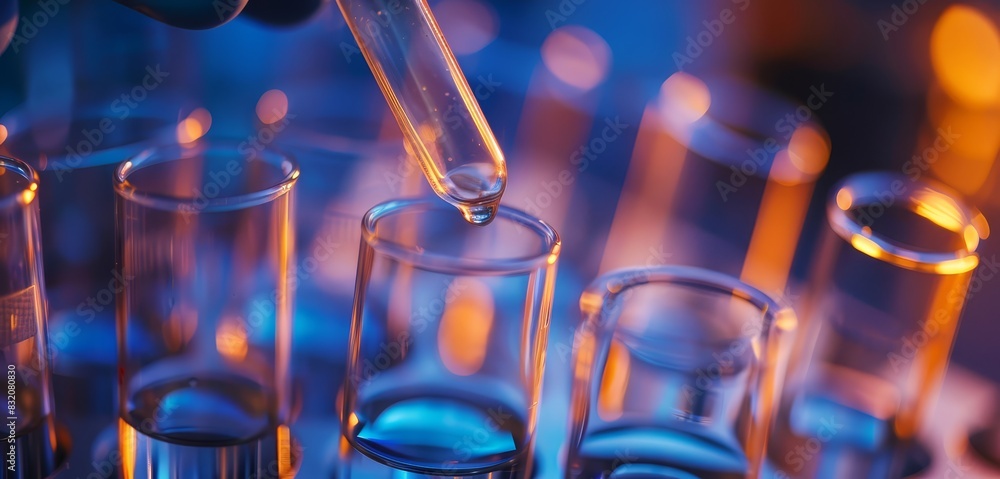 Poster accurate sample addition with a pipette into a test tube, captured in closeup. ideal for themes of l
