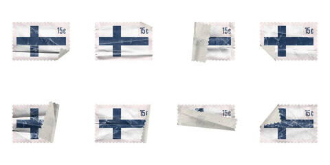 Set of Vintage Post stamp folded finland flag with old paper texture