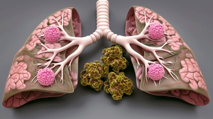 Naklejka premium 3d rendered human lungs lung cancer diagnosis for healthcare visualization and medical education