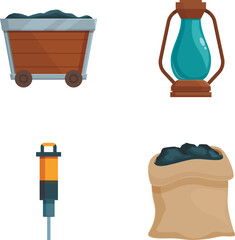 Collection of four miningrelated icons, including equipment and resources