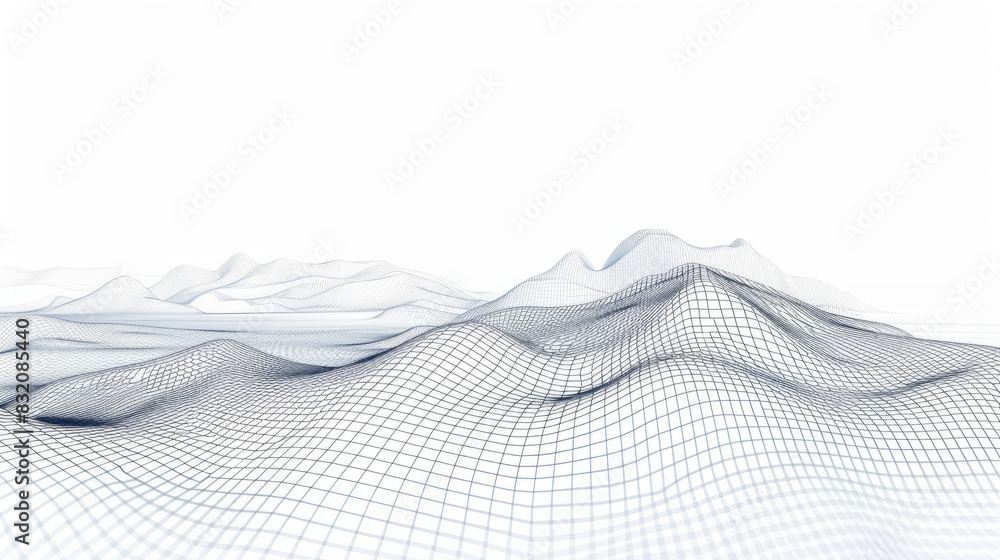 Poster abstract wireframe landscape with grid lines and mountains