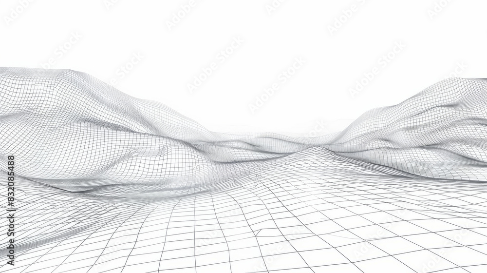 Poster abstract wireframe landscape with digital grid pattern