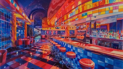 The image is of the interior of a bar