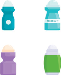 Collection of four flat design deodorant bottle icons isolated on white background
