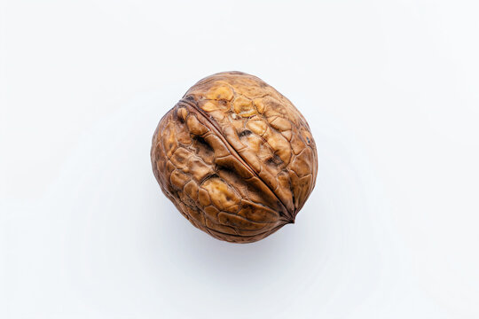 a walnut shell with a face carved into it