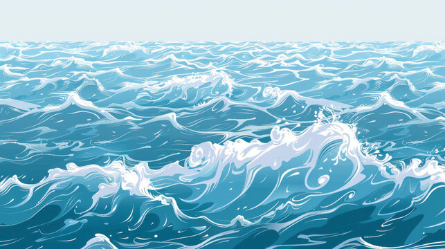 Seamless endless pattern of ocean waves with foamy crests