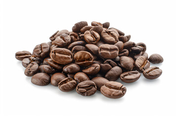 a pile of coffee beans on a white surface